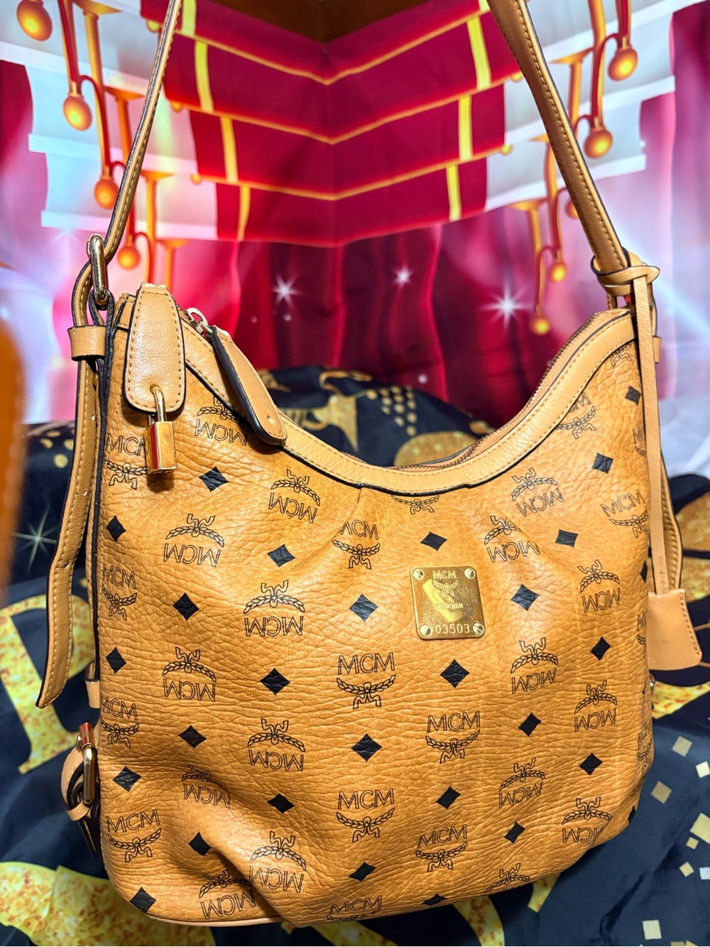 MCM Cognac Visetos Logo Hobo Shoulder Bag - Picture 11 of 12